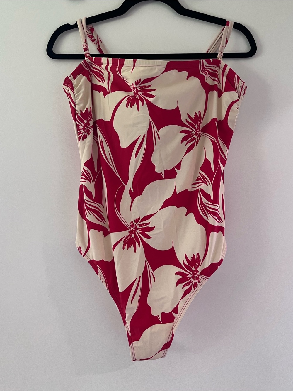 Shade & Shore Cream One-Piece with Red Floral Print